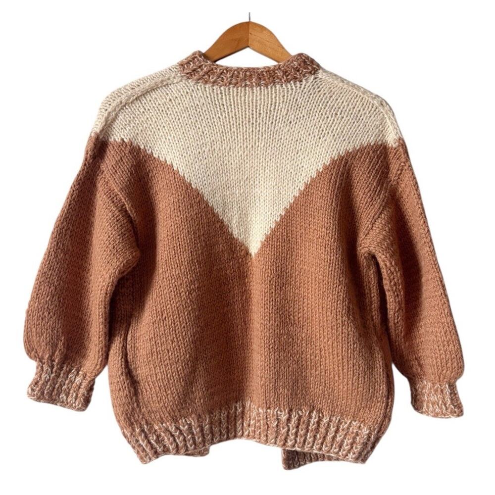 Vintage Hand Knit Cardigan Sweater S Crop Chunky Cottage Core Pockets! - Picture 3 of 7